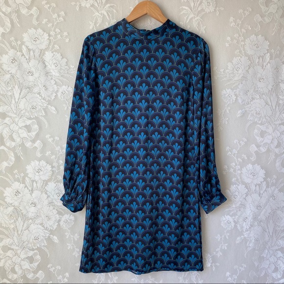 Boden Dresses & Skirts - Boden Blue Mod Print Mock Neck Long Sleeve Dress 6